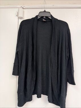 Libian Black Open-Front Women's Sweater Cardigan waffle knit design cute